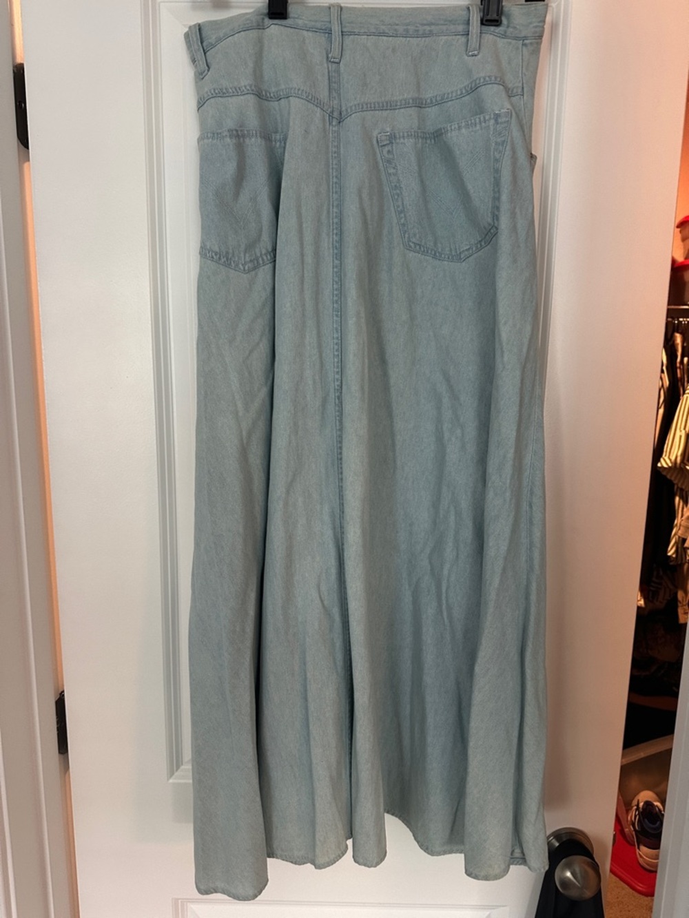 Light Blue Denim Maxi A-Line Women's Skirt with Front Zip - Picture 6 of 9